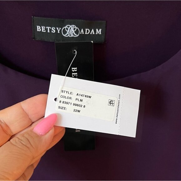 Betsy & Adam, Women's Plus, Chiffon Capelet Sheath Dress - Plum. Size: 22W. NWT. - Picture 7 of 13